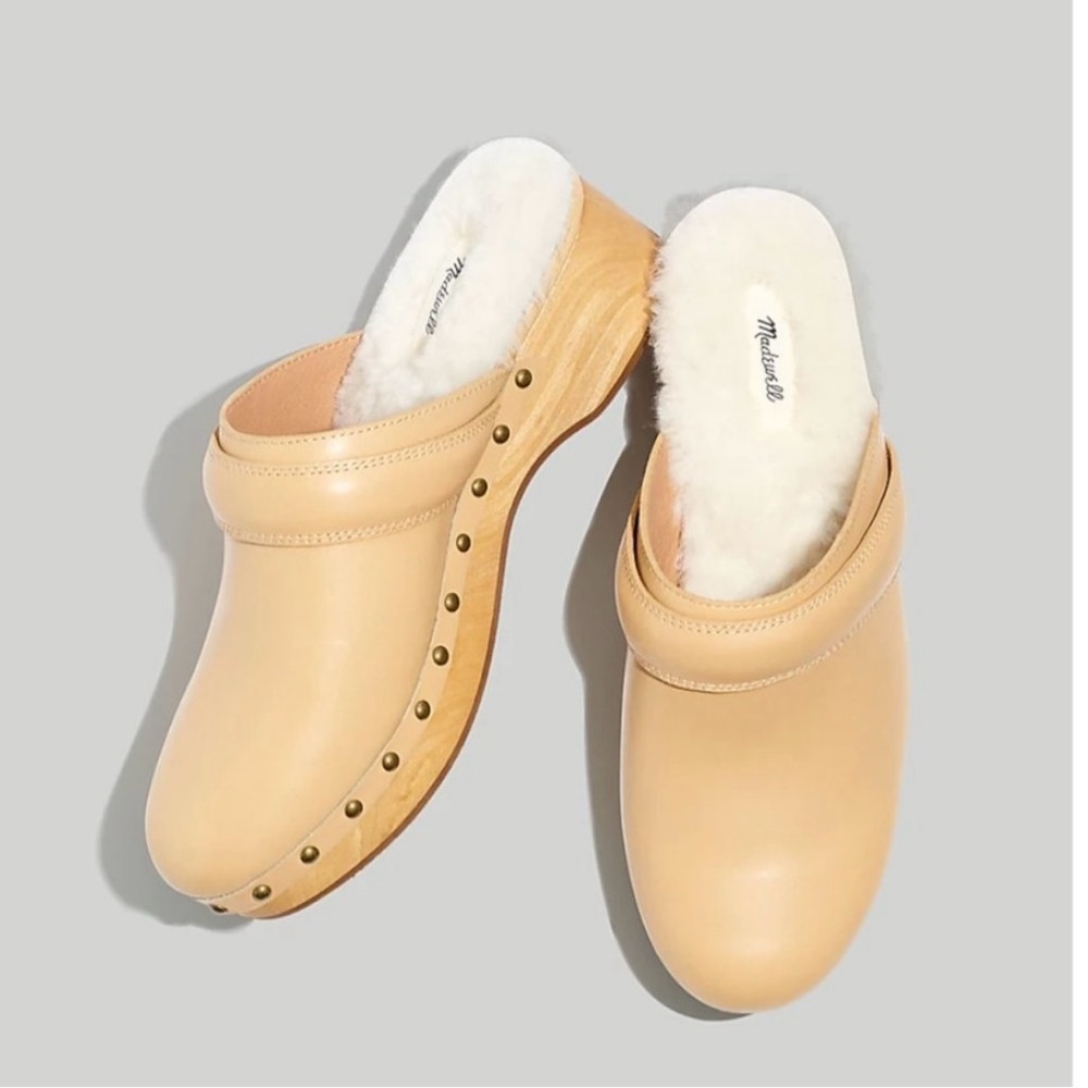 Madewell The Cecily Leather Clog in Shearling Stud Details Size 10.5